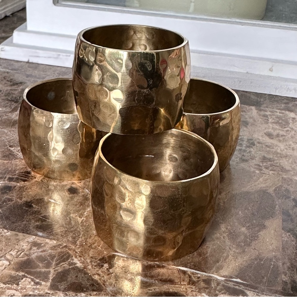 Set Of 4 Hammered Brass Napkin Rings Made In India